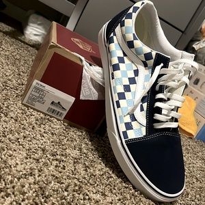 Navy Blue, Baby Blue and White Plaid Old Skool Vans